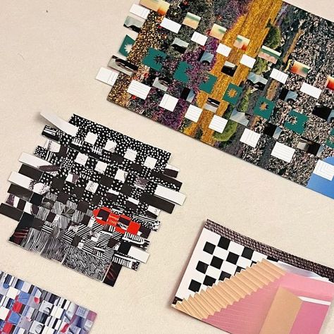 Collage Club on Instagram: "✂️🪡 Wonderful weaving! A collection of carefully woven paper pieces, made at a workshop last week ✂️🪡" Woven Collage, Weaving Paper, Altered Book Art, Paper Weaving, Woven Paper, Altered Books, Art Club, Paper Collage, Art Journal