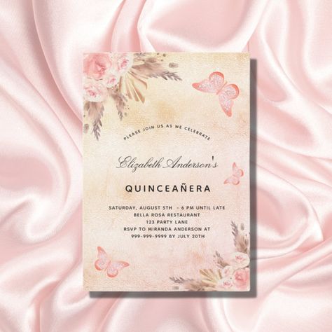 Quinceanera butterfly pampas grass blush invitation - tap/click to get yours right now! #invitation #butterfly, #butterflies, #rose #gold, #blush Invitations Quinceanera, Blush Invitations, Butterfly Invitations, Sweet Sixteen Invitations, Rose Gold Party, Boho Fashion Bohemian, Quinceanera Invitations, Pink Invitations, 15th Birthday