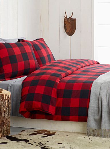 In need of a new Duvet Cover or Comforter Set! // Duvet Covers Canada: Shop Online for a Duvet Cover & Sets | Simons Flannel Duvet Cover, Plaid Bedding, Red Bedding, Black Checkered, Cabin Life, Burke Decor, Buffalo Check, Cabin Decor, Boy's Room