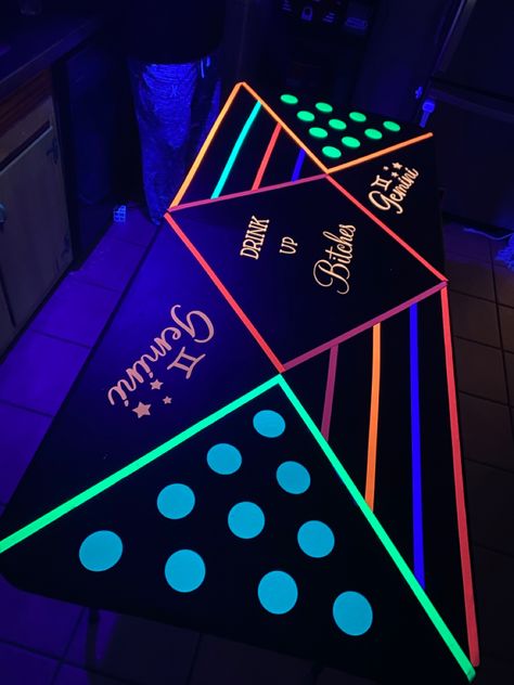 21st Neon Birthday Ideas, Glow In The Dark Beer Pong Table, Neon Beer Pong Table, Neon 21st Birthday Party, 13th Birthday Party Ideas For Girls, Birthday Beer, Glow In Dark Party, Neon Birthday Party, Alien Party