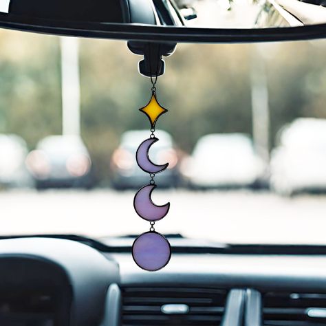 Stained Glass Rear View Mirror, Boho Car Accessories, Car Mirror Charm, Car Deco, Car Charms Mirror, Stained Glass Crafts, Car Accessory, Car Rear View Mirror, Car Charms