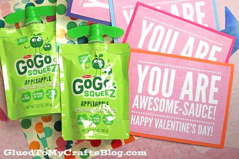 Elevate your gift-giving & skip the store-bought stuff by using our awesome-sauce gift tag printable to add to inexpensive applesauce pouches Toddler Valentines Day Gifts Daycare, Toddler Valentines Day Gifts, Awesome Sauce Valentine, Applesauce Valentines, Applesauce Pouches, Toddler Valentines Day, Free Valentine Cards, Gift Tag Printable, Free Printable Tags