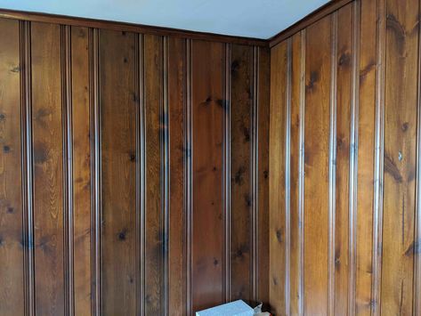 drywall - How to hang stuff on wood paneling - Home Improvement Stack Exchange 80s Wood Paneling, Updating Wood Paneling, Dark Wood Paneling, Hanging Pictures On The Wall, Hanging Curtain Rods, Knotty Pine, Wall Opening, How To Hang, Home Inspector