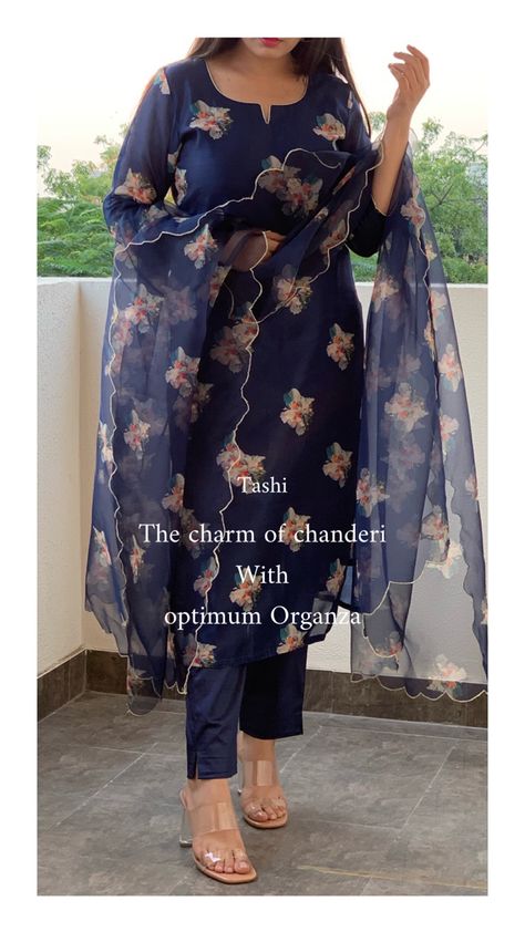 Organza Kurti Pant Designs, Organza Salwar Suit Designs Latest, Organza Dress Neck Designs, Organza Kurta Designs Women, Blue Churidar Designs, Navy Blue Kurti Design, Organza Chudidhar Models For Stitching, Floral Organza Kurti Designs Latest, Organza Churidar Designs