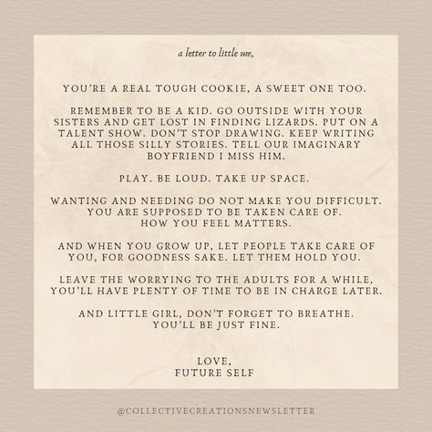 In honor of #InternationalDayOfTheGirl, we wrote letters to our younger selves, the little girls still inside us 🥹💜 Have YOU ever written a letter to your younger self? What would you want to say to that precious human? We also want to honor the more than 122 million girls around the world who are denied access to the very education that would enable them to one day write letters like these. Here are some great women-led and/or girl focused organizations to follow: @youngwomenempowered @... Letter To My Younger Self, Younger Self, Write Letters, Imaginary Boyfriend, Tough Cookie, Letter To Yourself, Great Women, I Miss Him, Talent Show