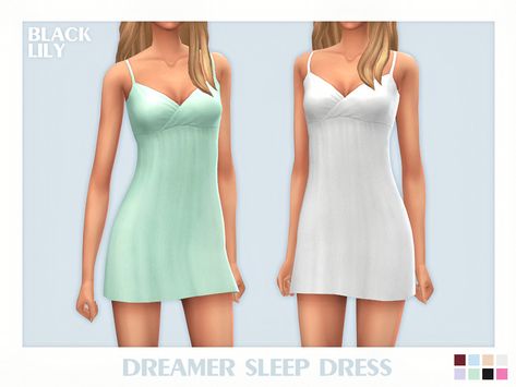 The Sims Resource - Dreamer Sleep Dress Sims 4 Cc Sleeping Clothes, Sims 4 Nightgown, Sleeping Gown, Zebra Print Skirt, Sleep Clothes, Striped Two Piece, Fashion Design Collection, Sleep Dress, Sims 4 Clothing