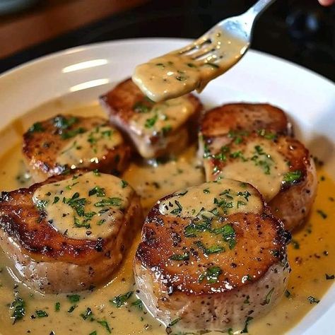 Pork Tenderloin Medallion Recipes, 1 Lb Pork Tenderloin, Pork Medallion Recipes, Pork Tenderloin Medallions, Pork Main Dishes, Mustard Cream Sauce, Pork Medallions, Beef And Pork, Dinner Options