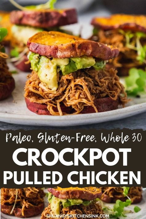 Pulled Chicken Sliders, Bbq Pulled Chicken Recipes, Pulled Chicken Recipe, Crockpot Pulled Chicken, Pulled Chicken Recipes, Bbq Pulled Chicken, Chicken Sliders, Paleo Crockpot, Crockpot Recipe