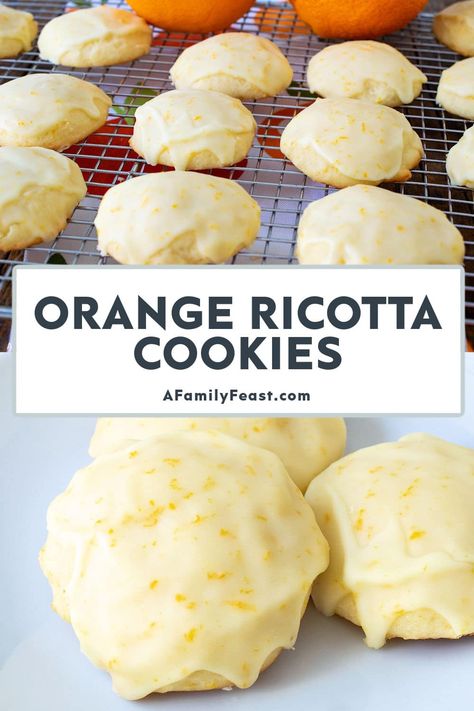 Orange Ricotta Cookies - A Family Feast Orange Chocolate Chip Ricotta Cookies, Ricotta Deserts, Orange Cranberry Ricotta Cookies, Orange Ricotta Cookies, Ricotta Cheese Cookies, Everyday Cookies, Cookies Orange, Orange Ricotta, Mediterranean Lunch