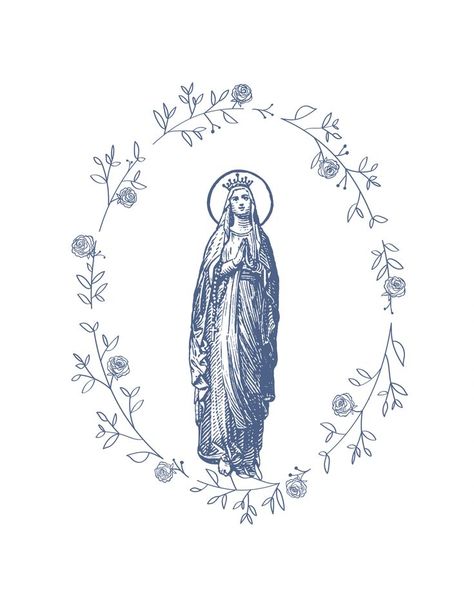 Blue Catholic Aesthetic, Catholic Art Aesthetic, Catholic Wallpaper Aesthetic, Catholic Drawings, Mary Illustration, Rosary Drawing, Catholic Illustration, Mary Wallpaper, Catholic Design