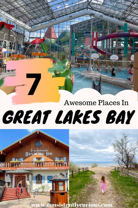 7 Awesome Places To Visit In The Great Lakes Bay Region of Michigan - Bay City Michigan, Travel Michigan, Michigan Adventures, Michigan Road Trip, Indoor Waterpark, Usa Cities, Water Parks, Sandy Shores, Michigan Travel