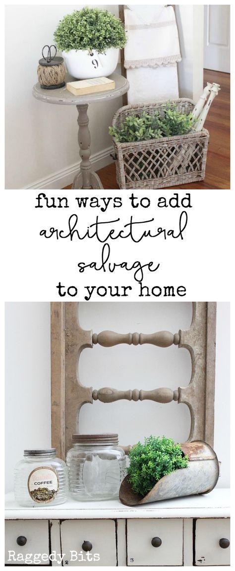 Have you ever been out junking and come across a piece of Architectural Salvage and not sure what to do with it? Sharing a few fun ways to add it to your home for some fun Farmhouse Decor | www.raggedy-bits.com | #farmhouse #architectural #salvage #raggedybits #homedecor #decorating Cozy French Country Living Room, Diy French Country Decor, Salvaged Decor, French Country Living Room, Farmhouse Vintage, Country Living Room, French Country Decor, Country Furniture, Farmhouse Style Kitchen