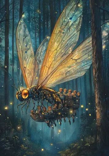 ↑↑↑ Larger size on website 🔸 A giant, iridescent, dragonfly-like creature flies through a dark forest. Its wings shimmer with a g Dragonfly Wings, Tiny Star, Golden Light, Golden Lights, The Glow, Dark Forest, Enchanted Forest, Enchanted, Forest