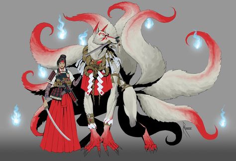 Samurai Concept, Fox Spirit, Creature Art, Fantasy Character Design, Grafik Design, Character Design Inspiration, Character Concept, Japanese Art, Digital Artist