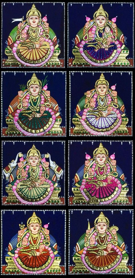 Astalaxmi Image, Ashtalakshmi Tanjore Paintings, Ashta Lakshmi Tanjore Painting, Ashtalakshmi Painting, Ashtalakshmi Images, Asta Lakshmi Photos, Tanjore Sketches, Krishna Tanjore Painting, Thanjavur Painting