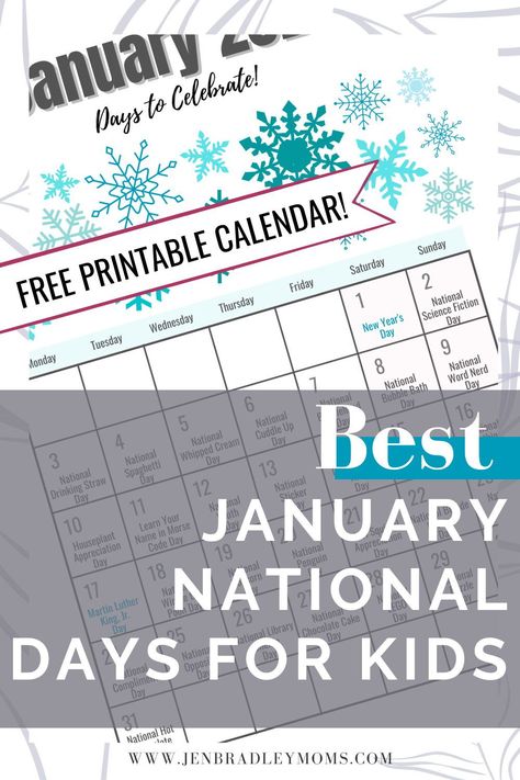 Check out these fun and easy ways to celebrate January National Days! #januarynationaldays #januarynationaldays2021 #januarynationalholidays #whattodoinjanuarywithkids #januarythingstodo January National Days, National Days In January, Celebrate January, Squirrel Appreciation Day, National Day Calendar, Free Printables Organization, Mom Printable, Youth Day, Free Printable Wall Art