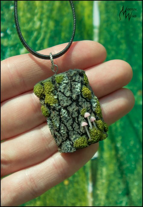 Cute mushroom necklace Forest jewelry woodland witch's jewelry jewelry mossy sag moss forest necklace tree bark Mushroom stump moss woodland toadstools shrooms polymer clay Mossy Mushroom, Tree Bark Crafts, Woodland Witch, Moss Forest, Forest Jewelry, Forest Necklace, Mushroom Crafts, Cute Forest, Mushroom Necklace