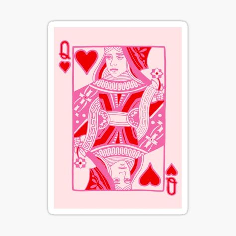 Pink Queen Of Hearts, Red Stickers, Queen Of Hearts Card, College Stickers, Leslie Knope, Kawaii Stickers, Heart Cards, Heart Stickers, Pop Punk