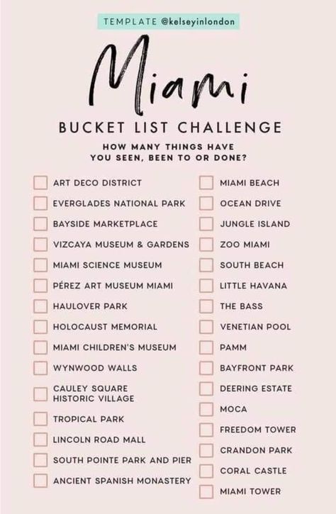 Miami Bucket List, Miami Travel Guide, Coral Castle, Miami Vacation, Miami Travel, Travel Infographic, List Challenges, Holiday Travel Destinations, Ultimate Bucket List