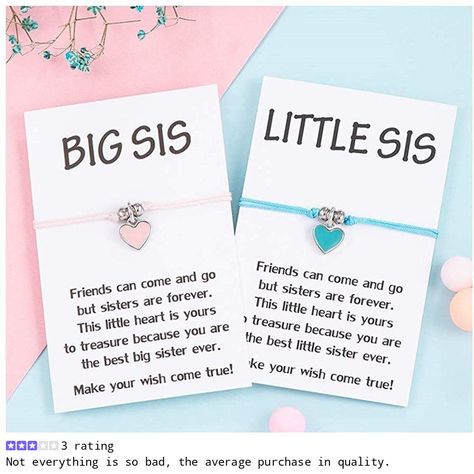 Seyaa Bracelets Matching Sisters Jewelry | 3 User Reviews Big Sis Birthday Wishes, Birthday Gift Ideas For Sister Creative, Birthday Wishes For Big Sister, Matching Sister Jewelry, Sister Activities, Diy Birthday Gifts For Sister, Sis Quotes, Sister Bracelets, Minimalist Bracelets