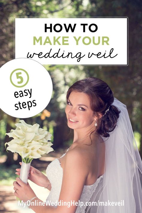 How to make a Simple DIY wedding veil. This is a tutorial for a DIY bridal veil with a blusher over the face and hair comb or headpiece sewn in. Make it long (cathedral, fingertip, etc.) or short (elbow, shoulder length, etc.). You could easily adjust yours to be a mantilla type veil as well. #MakeaVeil #MyOnlineWeddingHelp #BridalVeil #WeddingVeil Diy Bridal Veil, Bridal Veil Plant, Veils Bridal Diy, Black Bridal Veil, Veil Diy, Diy Wedding Veil, Bridal Veils And Headpieces, Bridal Hair Veil, Veil Headpiece