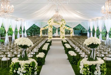 Elegant White & Green Tent Ceremony Beverly Hills Wedding, Wedding Setup, Boda Ideas, Strictly Weddings, Wedding Inside, Wedding Tent, Wedding Palette, La Wedding, Ivory Flowers