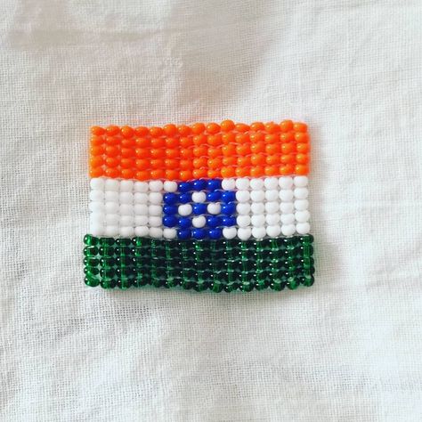 Indian flag tricolor 🇮🇳 beaded broch #indianflag #tricolor #tricolorflag #15thaugust 15th August Independence Day, Tricolour Flag, Safety Pin Crafts, Flag Beads, Independence Day Special, 15 August Independence Day, Pin Crafts, 15th August, India Flag