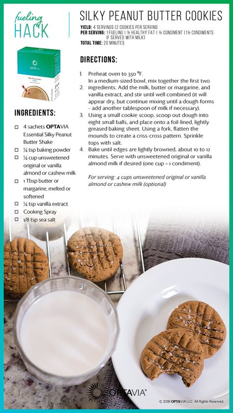 OPTAVIA Silky Peanut Butter Cookies. Fueling Hack. So good!! Peanut Butter Shake, Medifast Recipes, Lean Protein Meals, Green Desserts, Ultimate Chocolate Chip Cookie, Snack Hacks, Cookies Healthy, Lean Meals, Lean And Green Meals