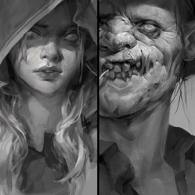 Tatyana Kupriyanova, Greyscale Painting, Simple Portrait, Concept Art Character, Concept Artist, 인물 드로잉, Digital Painting Tutorials, Digital Art Tutorial, Painting Style