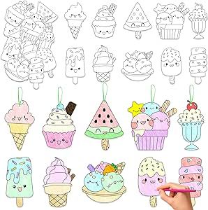 JAPBOR Ice Cream Coloring Craft - 83PCS Summer Ice Cream Themed Party Activities Game Kits for Kids, Color Your Own DIY Desserts Art Cards Hanging Ornament, Draw Paper Book School Activity Party Favor Desserts Art, Ice Cream Coloring, Scream 4, Ice Cream Party Theme, Book School, Diy Desserts, Summer Ice Cream, School Activity, Kids Gift Guide