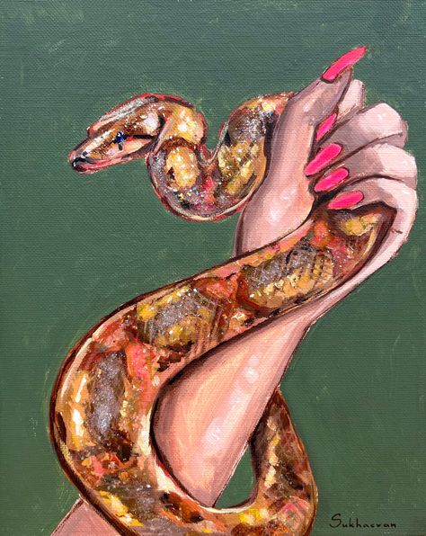 Glitter Paint Canvas, Snake Painting, Glitter Painting, Long Painting, Cardboard Painting, Snake Art, Watercolor Projects, Impressionism Painting, Artist Biography