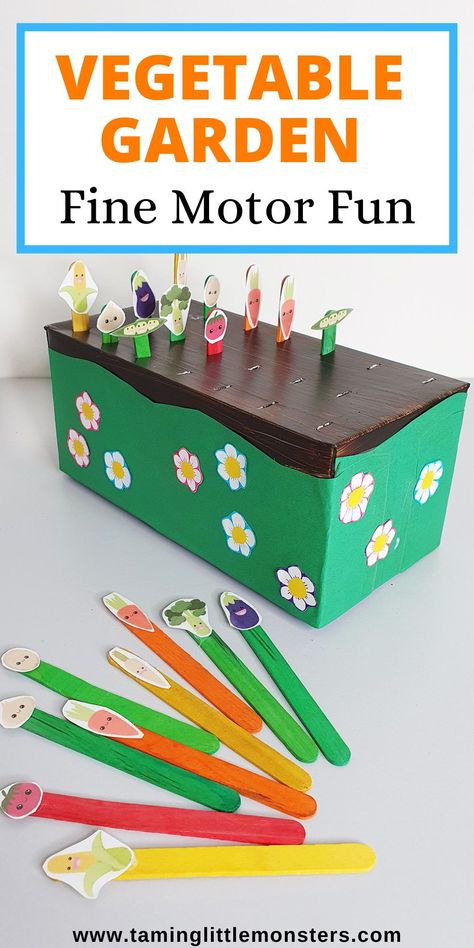 Healthy Food Activities For Preschool, Easy Spring Crafts, Vegetable Crafts, Fine Motor Play, Preschool Fine Motor Skills, Recycling Activities, Play Printables, Gardening Activities, Preschool Garden