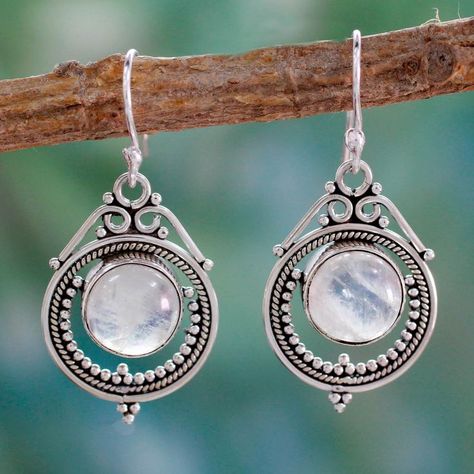 Handcrafted Rainbow Moonstone and Sterling Silver Earrings, 'Mumbai Moons' Vintage Silver Earrings, Moonstone Drop Earrings, Blue Opal Earrings, Retro Mode, Retro Jewelry, Christmas Charms, Silver Christmas, Moonstone Earrings, 925 Silver Earrings