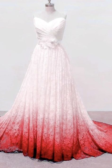 White Wedding Dress With Red Accents, Wedding Dresses Red And White, Red And White Wedding Dress, Red White Wedding Dress, Red Floor Length Dress, Wedding Dress 50s, White Dress Bride, Red And White Weddings, Forest Theme Wedding