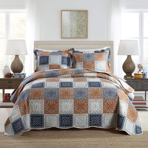 Amazon.com: Travan 3-Piece Queen Quilt Sets with Shams Oversized Bedding Bedspread Coverlet Set : Home & Kitchen Oversized Bedding, Orange Quilts, Patchwork Bedspread, King Quilt Sets, Quilt Bedspread, Lightweight Bedding, Bed Quilt Cover, King Size Bedding Sets, Full Bedding Sets