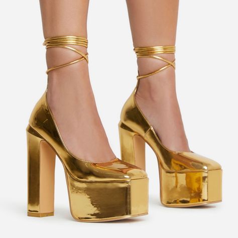 New Beautiful Platform Pumps In Gold Size 8 Fits True To Size Shiny Heels, Gold Platform Heels, Ego Shoes, Camo Shoes, Gold Platforms, Gold Boots, Crossfit Shoes, Town Square, Platform Block Heels