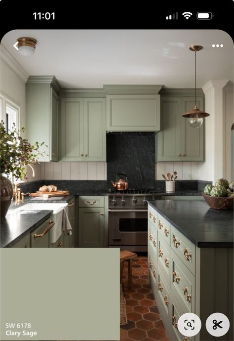 Beige And Green Kitchen Cabinets, Green Kitchen Living Room, Mushroom Cabinets, Rosemary Green, Sage Green Kitchen, Green Kitchen Cabinets, Green Cabinets, Gold Kitchen, House Architecture