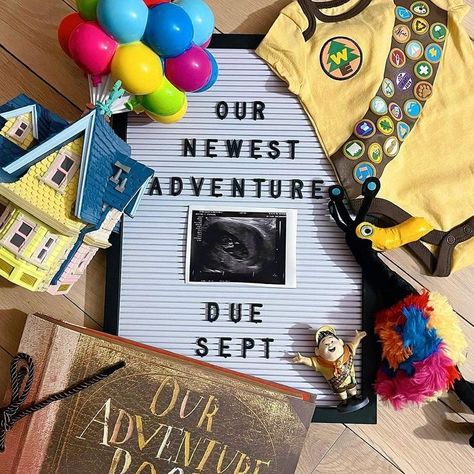 Movie Up Gender Reveal Theme, Up Disney Gender Reveal, Movie Themed Gender Reveal, Gender Reveal Up Theme, Up Theme Baby Shower Disney, Pixar Up Gender Reveal Theme, Disney Up Gender Reveal, Disney Up Nursery, Pixar Up Themed Baby Shower Ideas