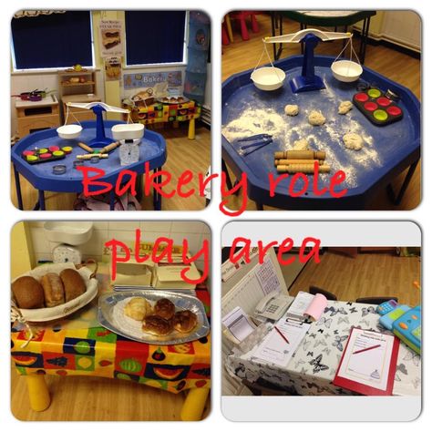 This is our bakery role-play area in our EYFS reception class. Real dough, scales, rolling pins, cake cases, bread, paper bags, kitchen set, till, phone etc. The children have loved it. Tomorrow we are going to make crispy cakes and sandwiches. Role Play Areas Eyfs, Little Red Hen Activities, Gingerbread Man Story, Play Bakery, Reception Class, Role Play Areas, Eyfs Classroom, Dramatic Play Preschool, Dramatic Play Area