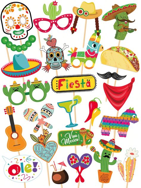 Multicolore  Collar  Papier   Embellished Fiesta Photo Booth Props, Taco Party Decorations, Fiesta Photo Booth, Mexican Party Theme, Taco Party, Photos Booth, Booth Props, Party Photo Booth, Fiesta Party