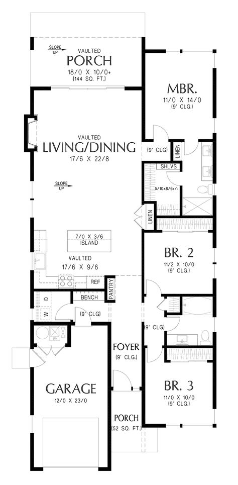 Modern Design Home Plan Under 1500 SQ FT Standing Seam Roof, Contemporary Style House, Porch Storage, Floor Plans Ranch, Ranch Style House Plans, Contemporary Style Homes, Plans Modern, Building Section, Contemporary House Plans