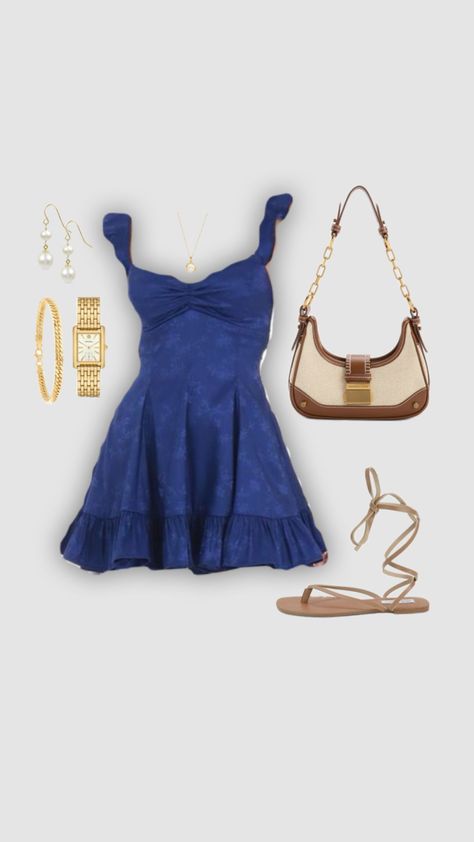 italy summer outfit (9/10) - navy blue mini dress, gold watch, charles & keith bag, lace up sandals #aesthetic #style #fashion #outfitinspo #clothes #dinnerfit #summer #italy Gold Sandals Outfit, Blue Summer Outfits, Sandals Aesthetic, Italy Summer Outfits, European Fashion Summer, Dinner Fits, Navy Blue Mini Dress, European Dress, Navy Outfit