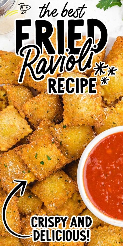 Fries Ravioli, Ravioli Appetizer, Fried Ravioli Recipe, Italian Subs, Baked Spaghetti And Meatballs, Fried Ravioli, Fried Pasta, Unique Appetizers, Ravioli Pasta