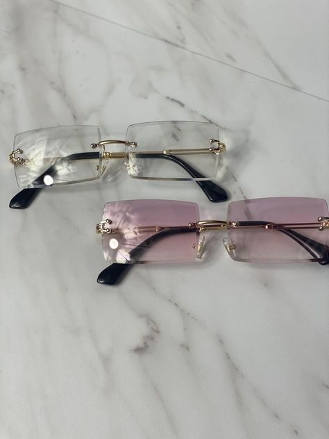 Sol Aesthetic, Pretty Sunglasses, Glasses Look, Classy Glasses, Rimless Glasses, Trendy Glasses, Rimless Frames, Hair Accessories Set, Rimless Sunglasses