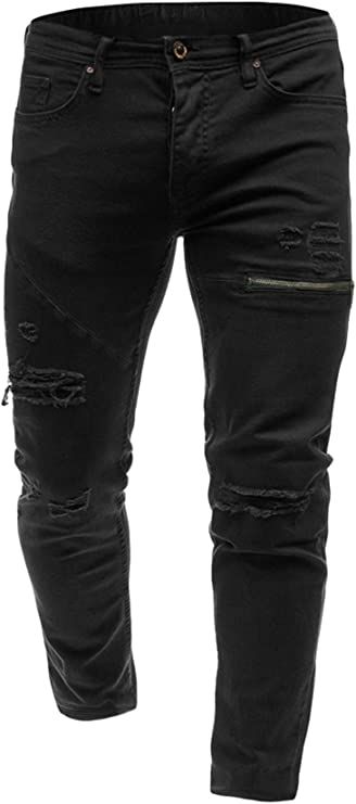 Andongnywell Mens Destroyed Straight Fit Jeans Ripped Skinny Biker Trousers Slim Fit Denim Pants with Zippers at Amazon Men’s Clothing store Black Ripped Jeans Outfit Men, Black Ripped Jeans Outfit, Trousers Outfit Casual, Art Development, Skater Goth, Ripped Jeans Style, Jeans Outfit Men, Book Dress, Mens Trousers Casual