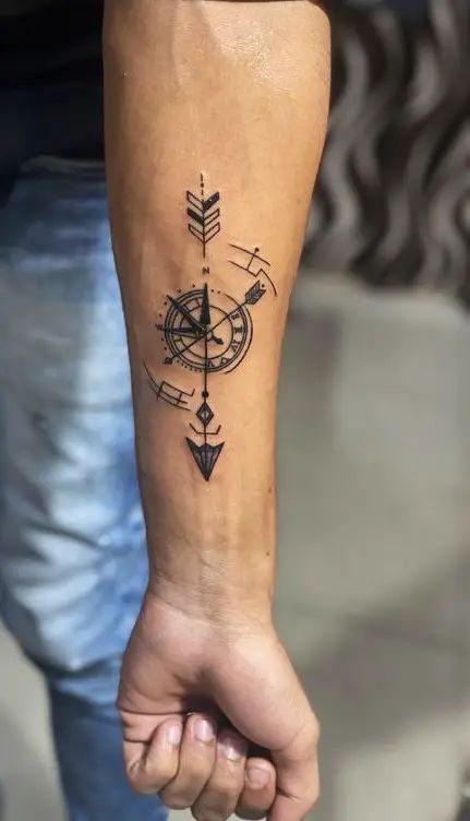 Finding True North: The Allure of Compass Tattoos for Men 2023 You Are My True North Tattoo, Compass Rose Tattoo Men, Men’s Henna, Venti Tattoo, True North Tattoo, Compass Tattoos For Men, Compas Tattoo, Traditional Compass Tattoo, Compass Tattoo Ideas