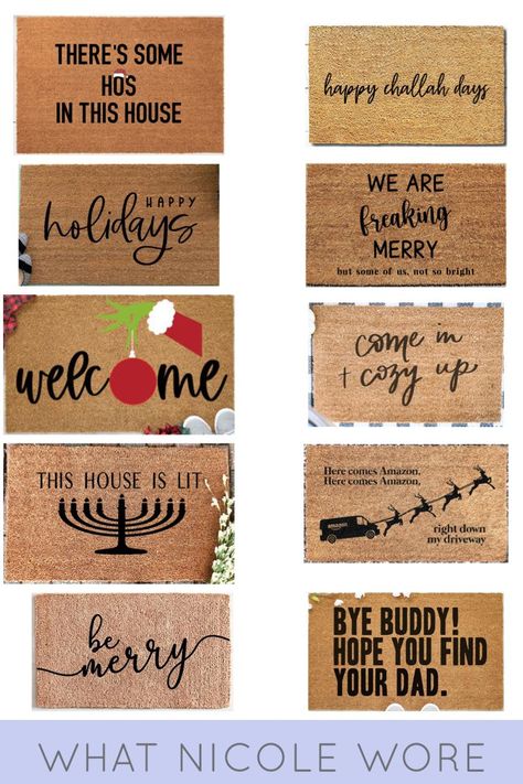 DC blogger shares how to have a jolly holiday season with a roundup of the best doormats to up your holiday front porch. // christmas decor ideas, holiday door mat, coir doormat, welcome mat, hanukah decorations, christmas front porch, front porch decor Christmas Front Door Mat Ideas, Welcome Mats Front Doors, Christmas Door Mat Diy, Christmas Door Mat Ideas, Diy Christmas Door Mat, Holiday Front Porch, Christmas Doormats, Doormat Ideas, Christmas Door Mat