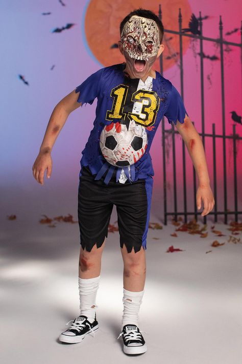 Zombie Soccer Player Costume for Kids: #Chasingfireflies $29.97 Zombie Soccer Player Costume, Soccer Player Costume, Zombie Football Player, Rose Embroidered Dress, Sleeved Velvet Dress, Chasing Fireflies, Zombie Costume, Costume For Kids, Creative Costumes