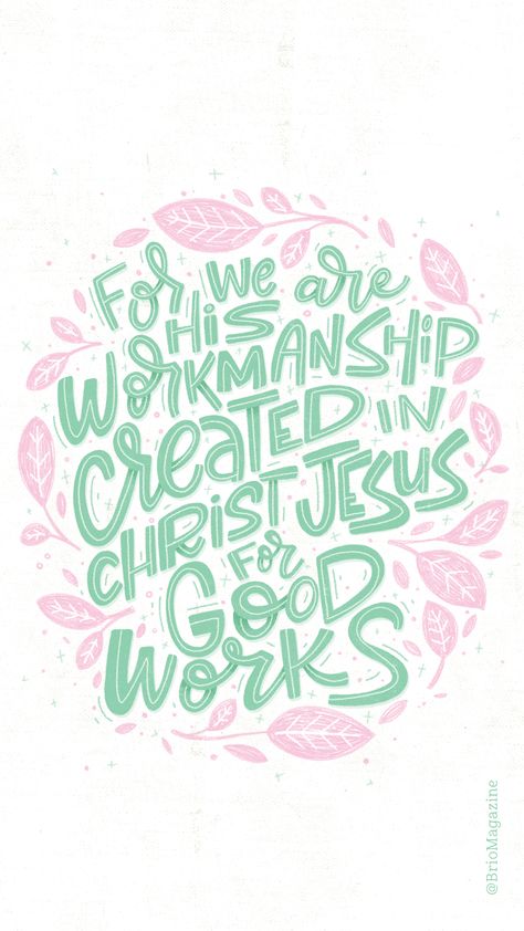 “For we are his workmanship, created in Christ Jesus for good works, which God prepared beforehand, that we should walk in them.” —Ephesians 2:10 #BrioMagazine #FocusOnTheFamily #Scripture #BibleVerse #Bible Ephesians 2:10, Brio Magazine, K4 Classroom, Freshie Designs, Vbs 2024, Ephesians 2, Lettering Ideas, Resource Room, Beautiful Bible Verses