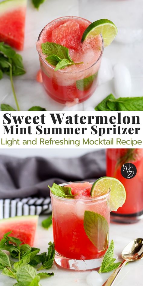 Watermelon Spritzer, Summer Mocktail Recipes, Wooden Skillet, Mocktail Drinks, Alcohol Free Drinks, Drink Recipes Nonalcoholic, Watermelon Mint, Sweet Watermelon, Alcoholic Cocktails